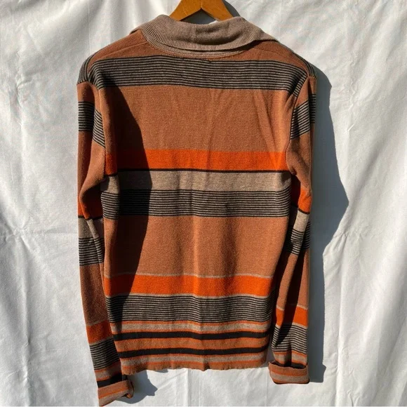 Vintage 70s Campus Knit Striped Collared V-Neck Long Sleeve Sweater Brown - Picture 9 of 10